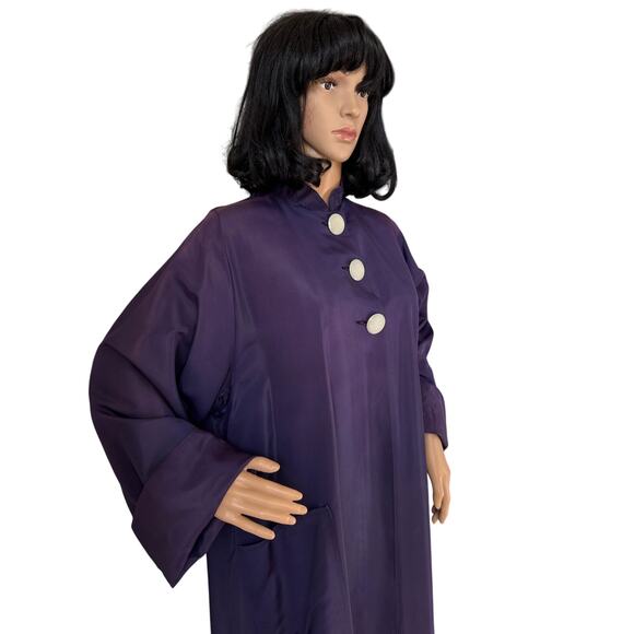 Vintage Purple Sateen Lined Duster Swing Coat 3 button closing large - Picture 7 of 16